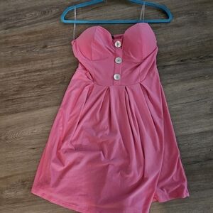 Pink Strapless Dress with Button Detail